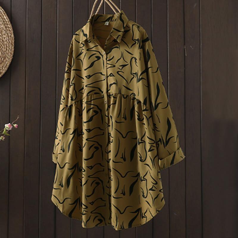 Buddha Stones Spring Fall Stand Collar Line Pattern Long Sleeve Women's Shirt  - image 2