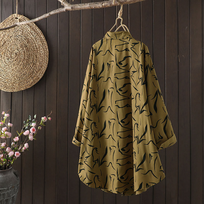 Buddha Stones Spring Fall Stand Collar Line Pattern Long Sleeve Women's Shirt  - image 3