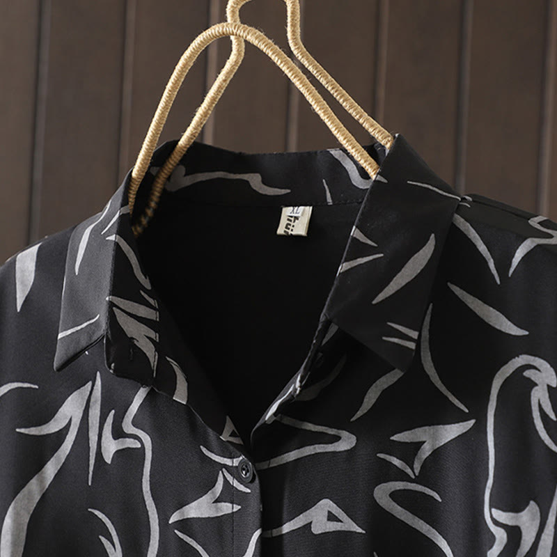 Buddha Stones Spring Fall Stand Collar Line Pattern Long Sleeve Women's Shirt  - image 17