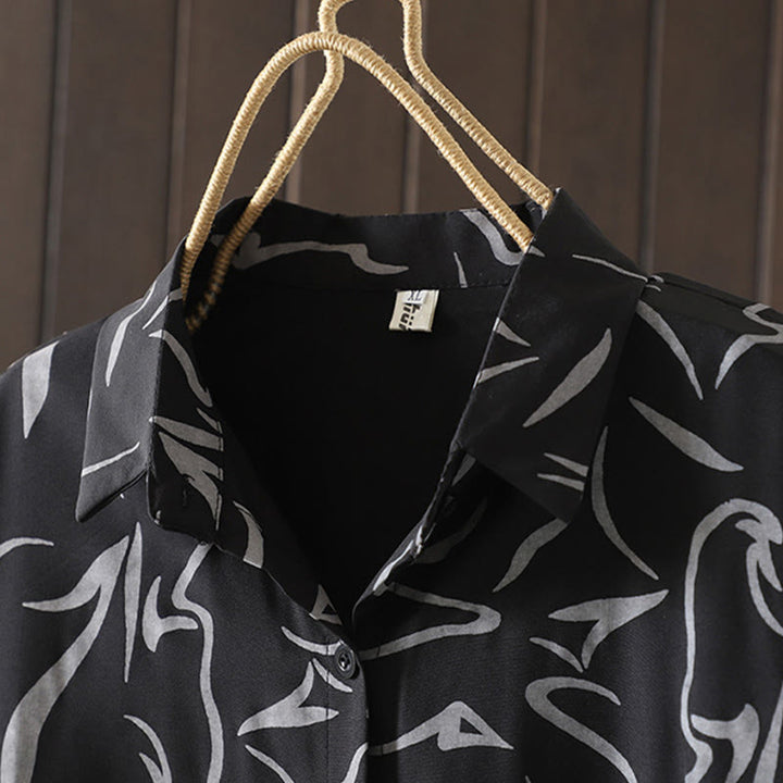 Buddha Stones Spring Fall Stand Collar Line Pattern Long Sleeve Women's Shirt  - image 17