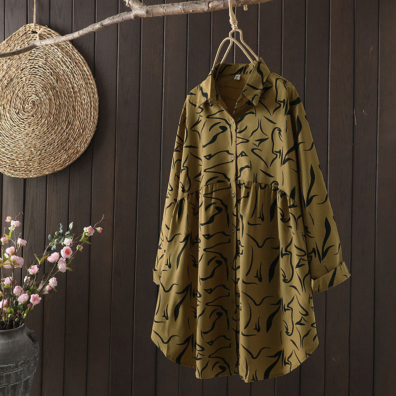 Buddha Stones Spring Fall Stand Collar Line Pattern Long Sleeve Women's Shirt  - DarkGoldenrod - US14，UK/AU18，EU46 (4XL) - image 1
