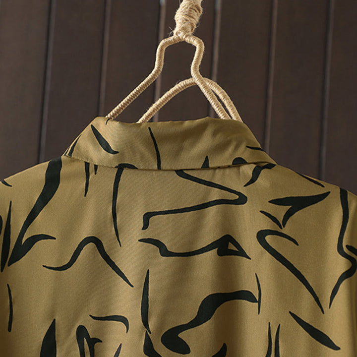 Buddha Stones Spring Fall Stand Collar Line Pattern Long Sleeve Women's Shirt  - image 6