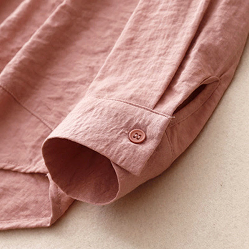 Buddha Stones Spring Fall Stand Collar Plain Long Sleeve Women's Cotton Polyester Shirt  - image 17