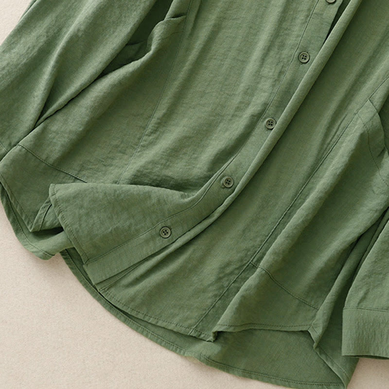 Buddha Stones Spring Fall Stand Collar Plain Long Sleeve Women's Cotton Polyester Shirt  - image 11