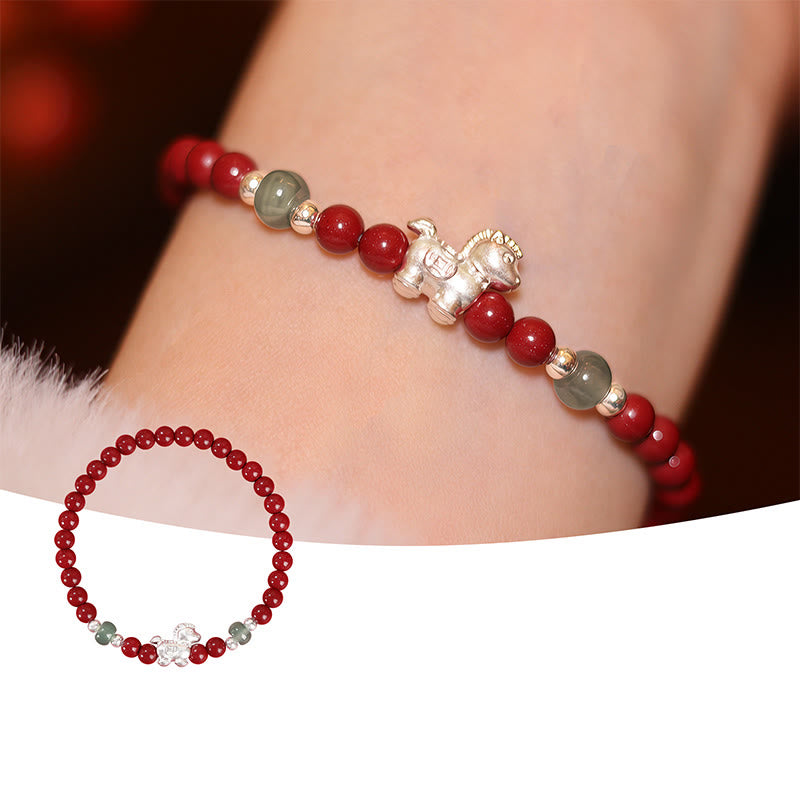 Buddha Stones Year of the Horse Cinnabar Jade Red String Blessing Bracelet - image 2