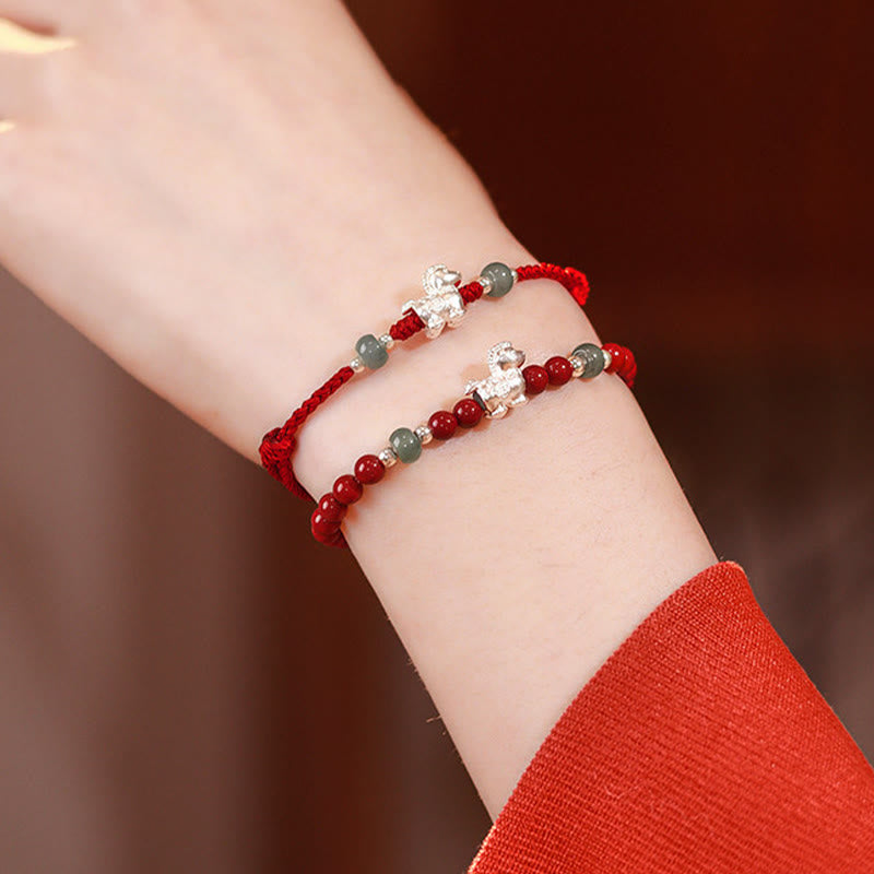 Buddha Stones Year of the Horse Cinnabar Jade Red String Blessing Bracelet - image 20