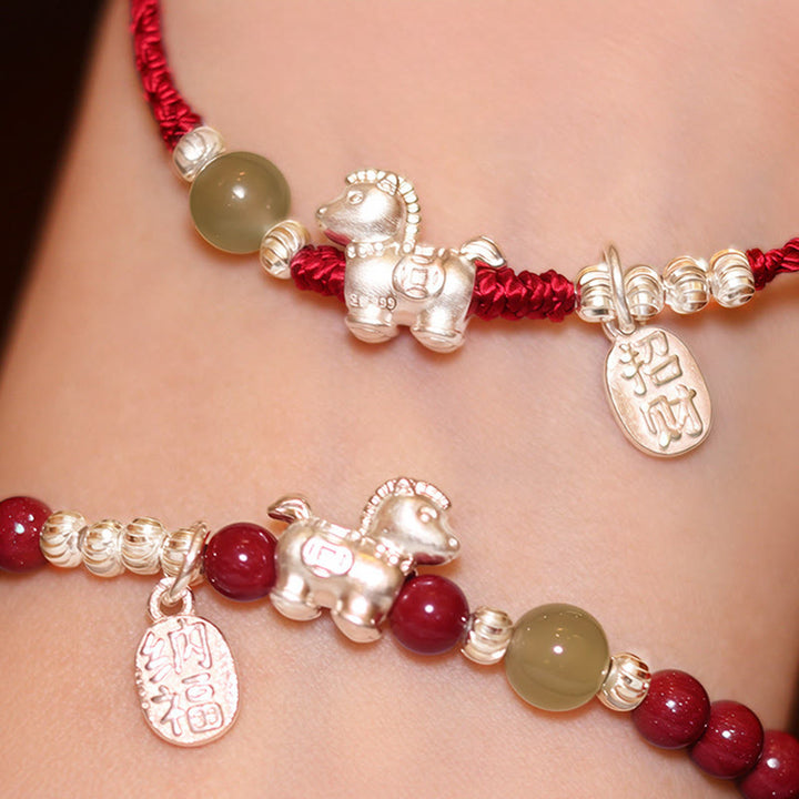 Buddha Stones Year Of The Horse Cinnabar Hetian Jade 999 Sterling Silver Red String Concentration Bracelet - image 22