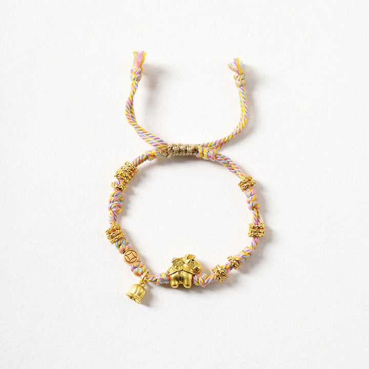 Buddha Stones Year Of The Horse Copper Wealth Tibetan Braided Rope Bracelet - Golden Horse (Wrist Circumference14-15cm) - image 0