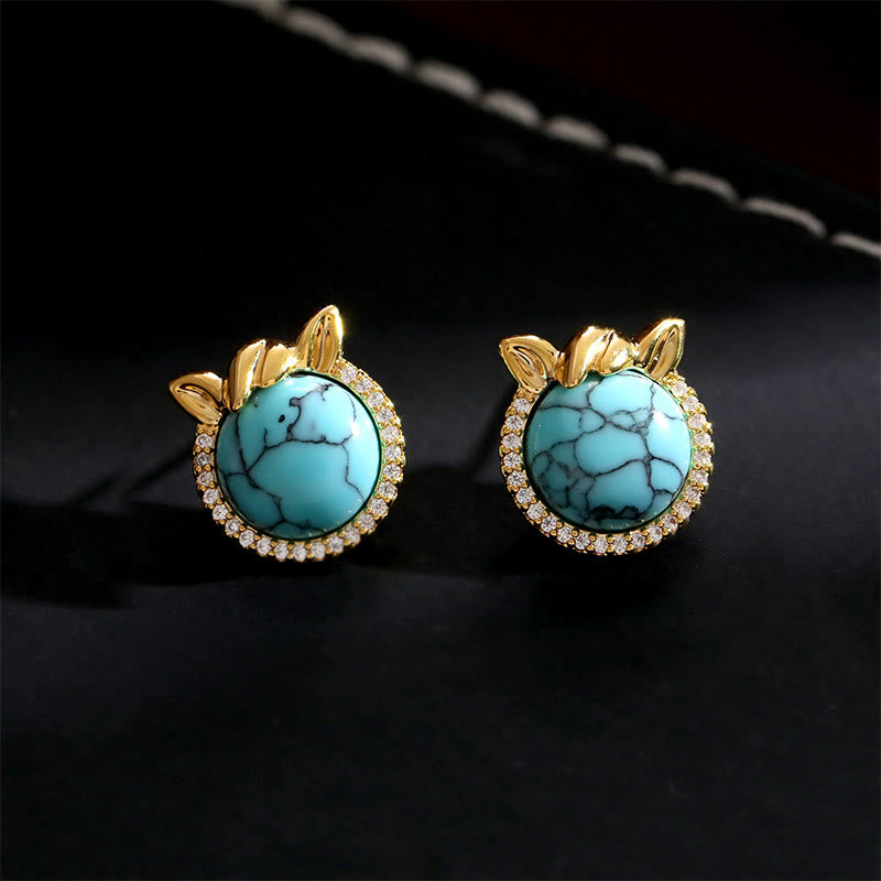 Buddha Stones Horse-Ear Shaped Copper Turquoise Balance Earrings - Copper Turquoise(925 Sterling Silver Posts) - image 0