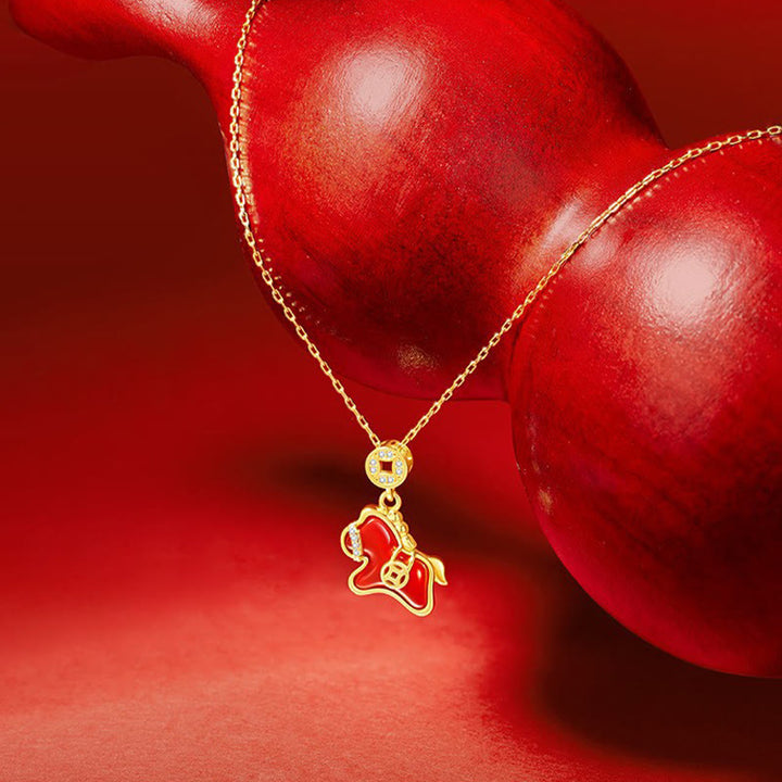 Buddha Stones Year Of The Horse Copper Coin 925 Sterling Silver Red Agate Blessing Necklace Pendants - 925 Sterling Silver Red Agate Horse - image 0