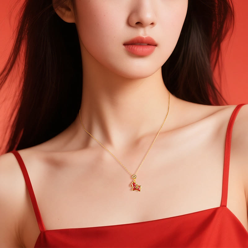 Buddha Stones Year Of The Horse Copper Coin 925 Sterling Silver Red Agate Blessing Necklace Pendants - image 2