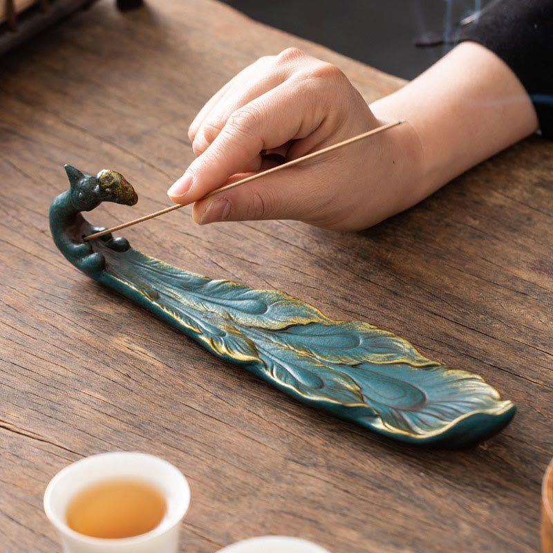 Buddha Stones Peacock Shape Fortune Home Decoration Incense Burner - image 2