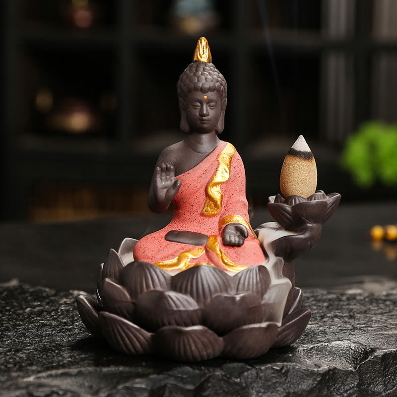 Buddha Stones Buddha Serenity Home Decoration Incense Burner - Red Buddha Ponder(9.1*7.8*10.7 cm) - image 8
