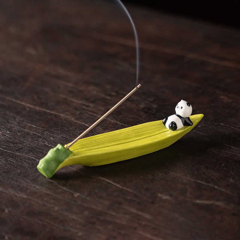 Buddha Stones Panda Home Decoration Incense Burner - Panda Bamboo Leaf(15.4*3.7*2.8cm) - image 2