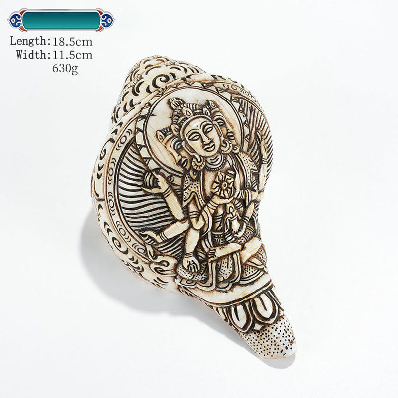 Tibetan Handmade Engraved Shankha Buddha Avalokitesvara Conch Shell Wealth Decoration - ZUṣṇīṣa-vijayā Buddha 18.5*11.5cm - image 19