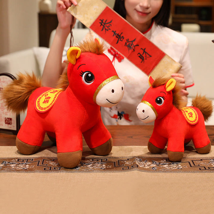 Buddha Stones Year Of The Horse Red Standing Horse Plush Doll Wealth Prosperity Home Decoration - image 8