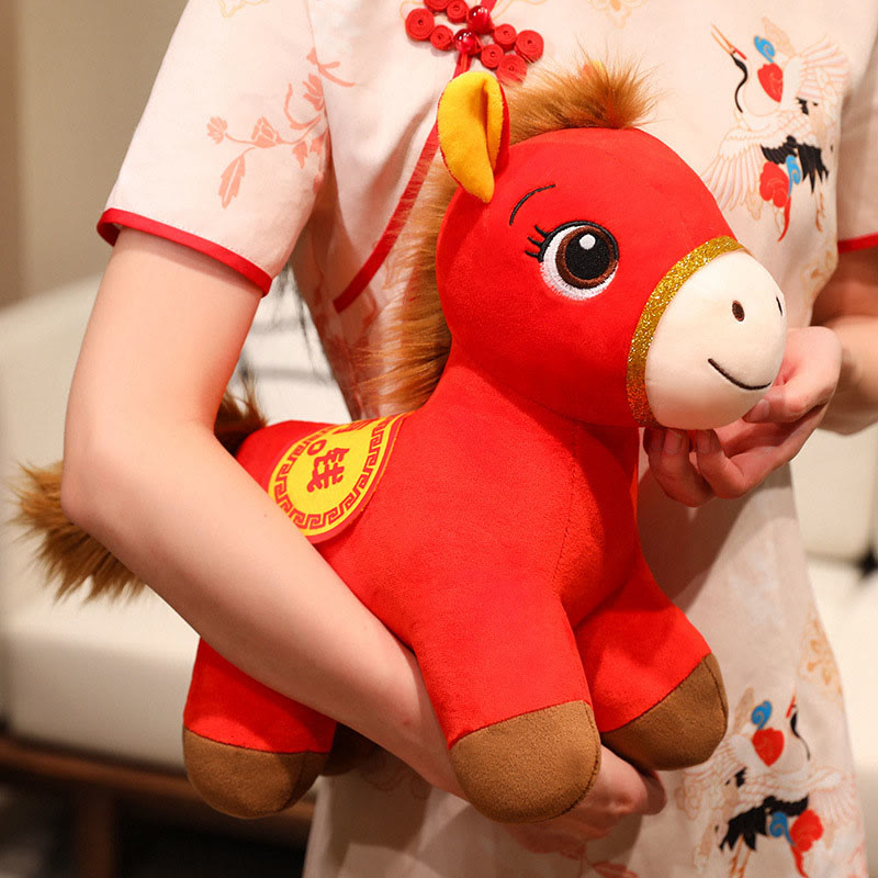 Buddha Stones Year Of The Horse Red Standing Horse Plush Doll Wealth Prosperity Home Decoration - image 1