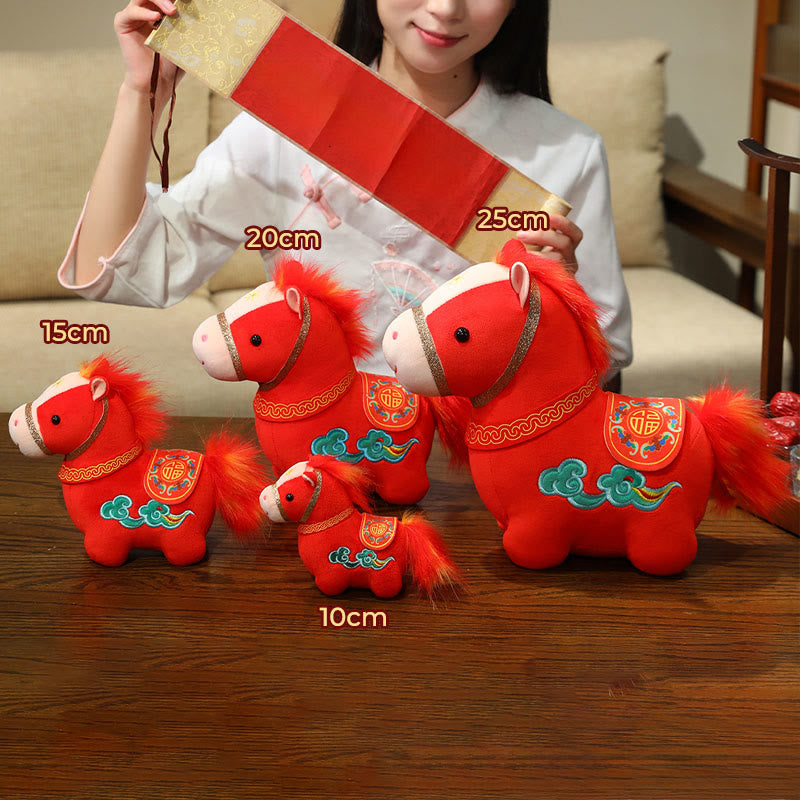 Buddha Stones Year Of The Horse Auspicious Cloud Pattern Stuffed Red Pony Plush Doll Home Decoration - image 7