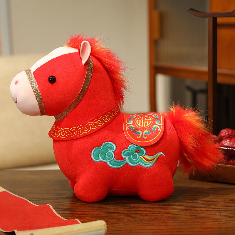 Buddha Stones Year Of The Horse Auspicious Cloud Pattern Stuffed Red Pony Plush Doll Home Decoration - Horse - 25cm(Measured from ear to foot) - image 1