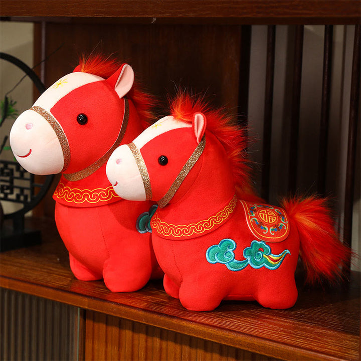 Buddha Stones Year Of The Horse Auspicious Cloud Pattern Stuffed Red Pony Plush Doll Home Decoration - image 2