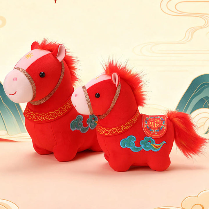 Buddha Stones Year Of The Horse Auspicious Cloud Pattern Stuffed Red Pony Plush Doll Home Decoration - image 10