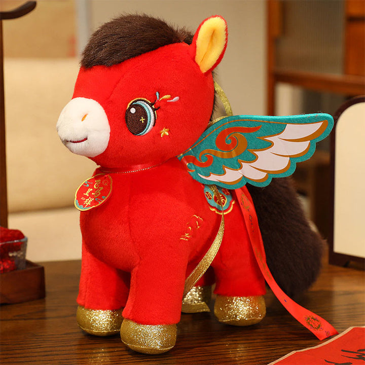 Buddha Stones Year Of The Horse Auspicious Cloud Pattern Winged Horse Plush Doll Energy Home Decoration - Winged Horse - 40cm(Measured from ear to foot) - image 1