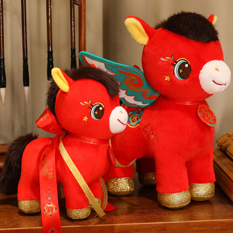 Buddha Stones Year Of The Horse Auspicious Cloud Pattern Winged Horse Plush Doll Energy Home Decoration - image 4
