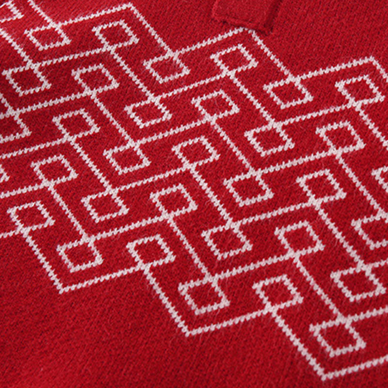 Buddha Stones Fall Winter Red Diamond Pattern Baby Girl Long Sleeve Knitted One-pieces Rompers - image 7