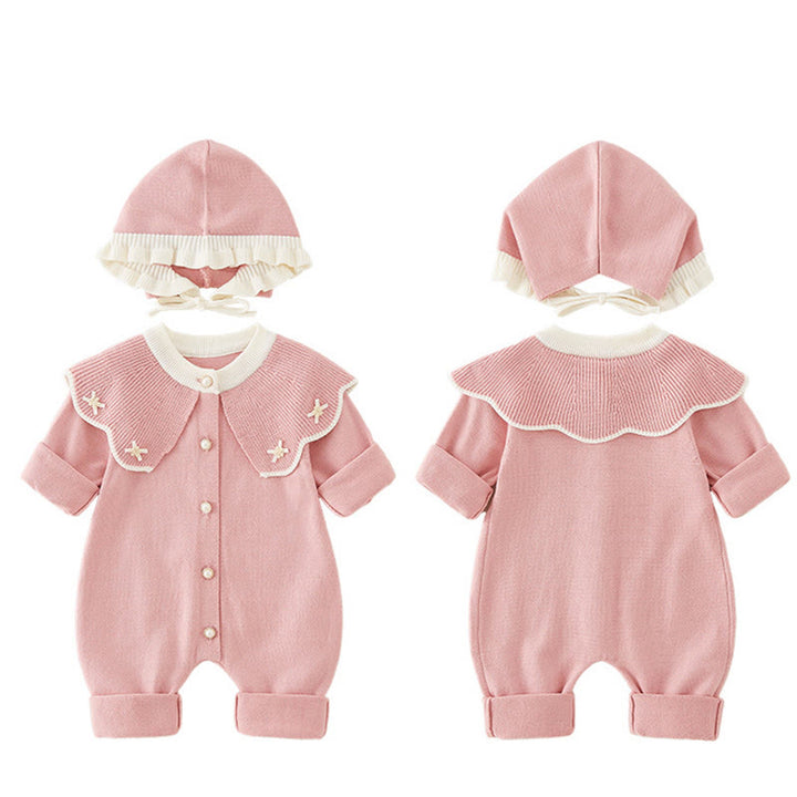 Buddha Stones Spring Fall Color Blocking Baby Girl Long Sleeve Hooded Knitted One-pieces Rompers - image 9