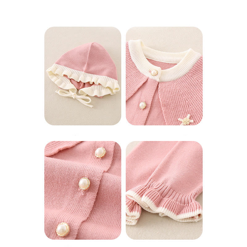 Buddha Stones Spring Fall Color Blocking Baby Girl Long Sleeve Hooded Knitted One-pieces Rompers - image 16