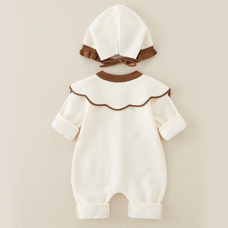 Buddha Stones Spring Fall Color Blocking Baby Girl Long Sleeve Hooded Knitted One-pieces Rompers - image 5