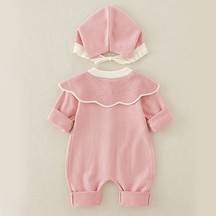 Buddha Stones Spring Fall Color Blocking Baby Girl Long Sleeve Hooded Knitted One-pieces Rompers - image 8