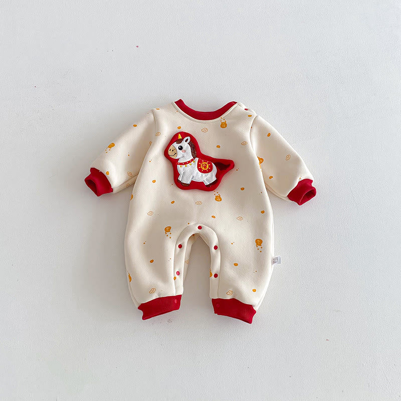 Buddha Stones Winter Year of the Horse Design Baby Girl Boy Cotton Long Sleeve One-pieces Rompers - Beige - 18-24M - image 0