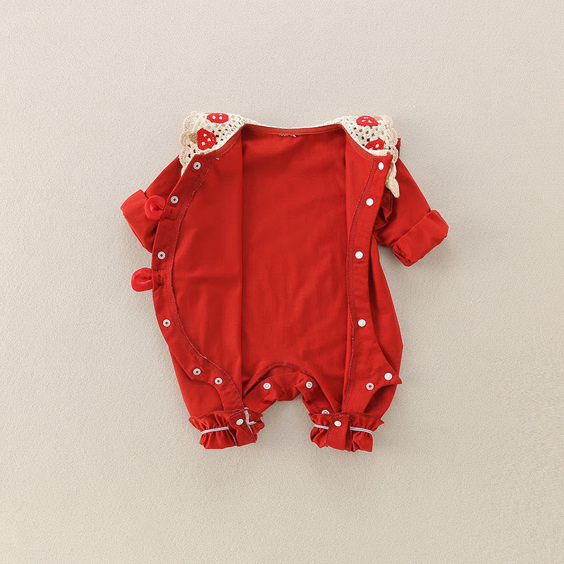 Buddha Stones Spring Fall Red Strawberry Design Baby Girl Cotton Long Sleeve One-pieces Rompers - image 2