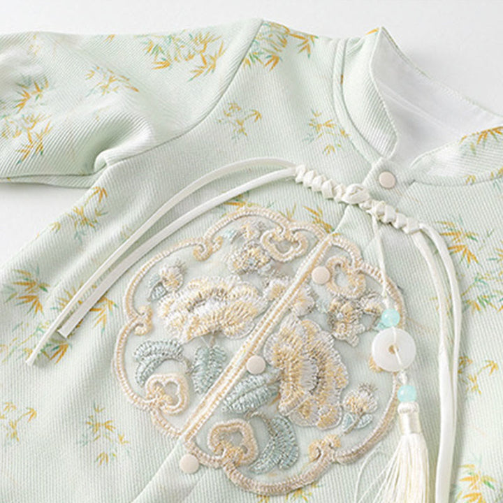 Buddha Stones Spring Fall Bamboo Flowers Design Baby Girl Cotton Long Sleeve One-pieces Rompers - image 5