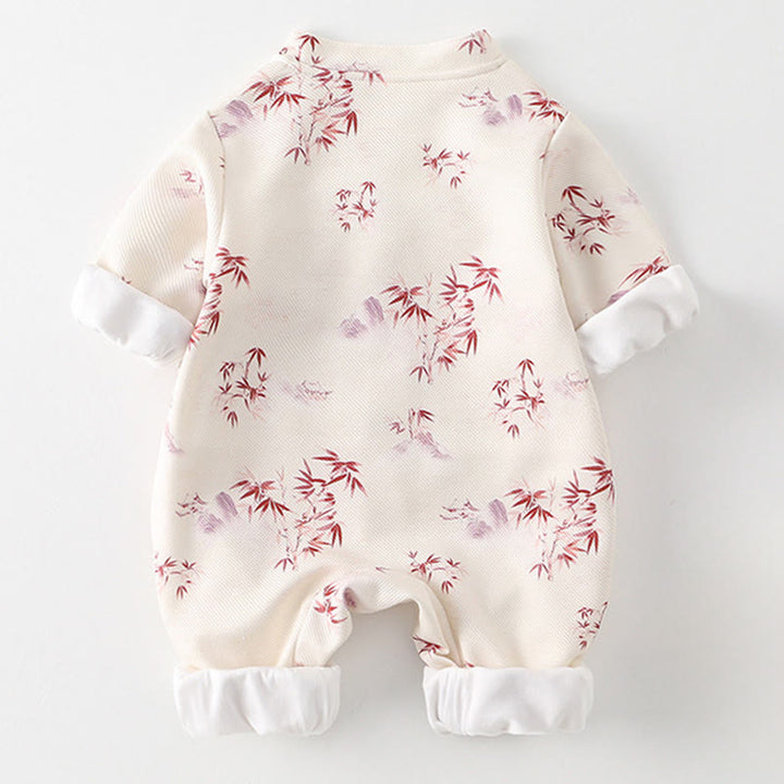 Buddha Stones Spring Fall Bamboo Flowers Design Baby Girl Cotton Long Sleeve One-pieces Rompers - image 13