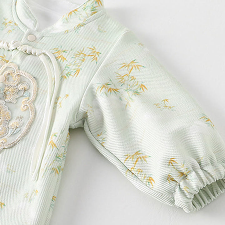 Buddha Stones Spring Fall Bamboo Flowers Design Baby Girl Cotton Long Sleeve One-pieces Rompers - image 6