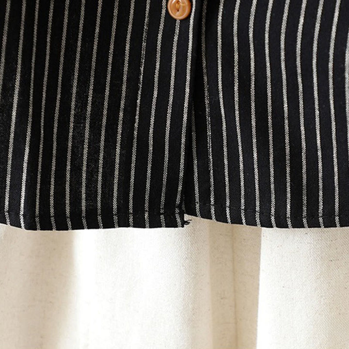 Buddha Stones Fall Stripe Stand Collar Buttons Women's Long Sleeve Shirt With Pocket - image 16
