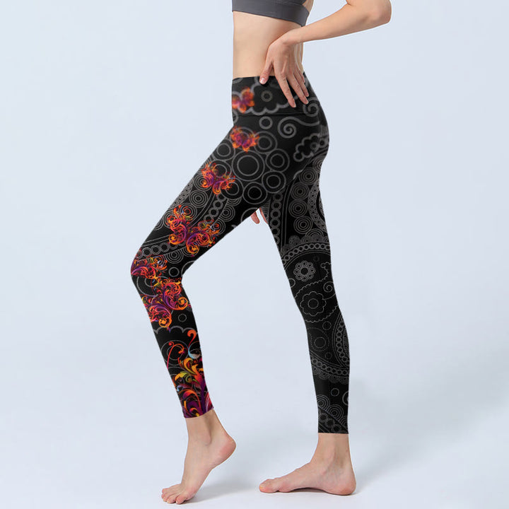Buddha Stones Strong Contrast Flower Paisley Pattern Gym Leggings Women's Yoga Pants - image 2