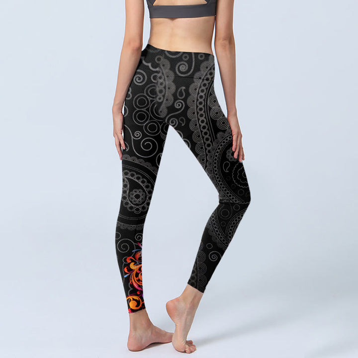 Buddha Stones Strong Contrast Flower Paisley Pattern Gym Leggings Women's Yoga Pants - image 4