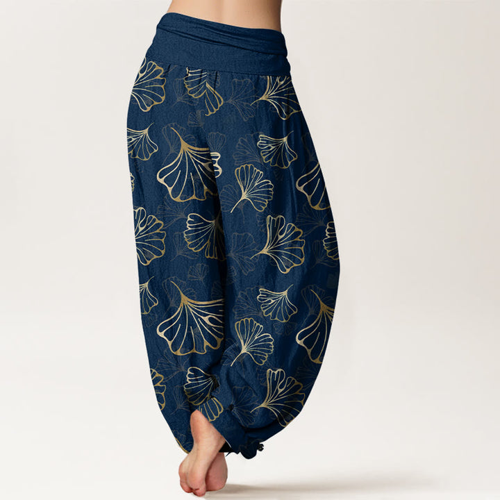 Buddha Stones Pure Cotton Minimalist Style Ginkgo Leaves Pattern Women's Elastic Waist Harem Pants - image 9