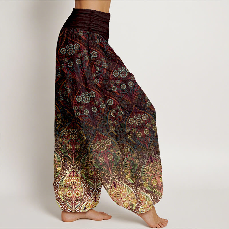 Buddha Stones Pure Cotton Retro Flower Pattern Women's Elastic Waist Harem Pants - image 2