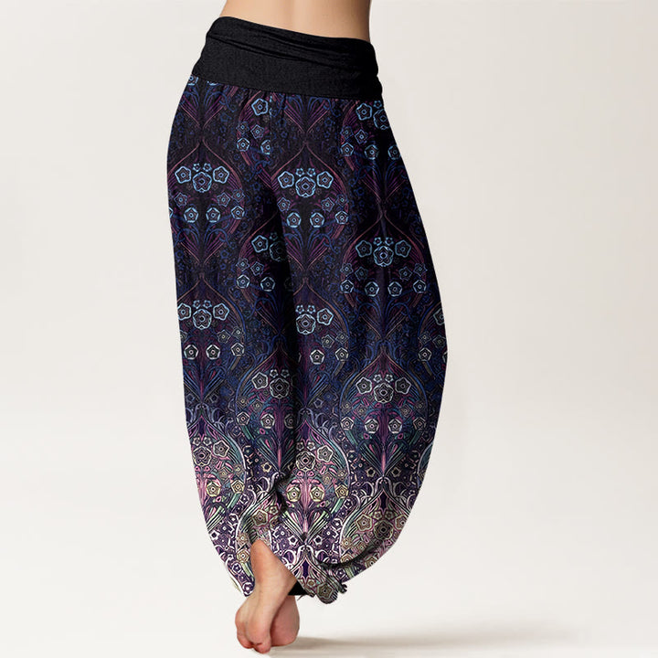 Buddha Stones Pure Cotton Retro Flower Pattern Women's Elastic Waist Harem Pants - image 6
