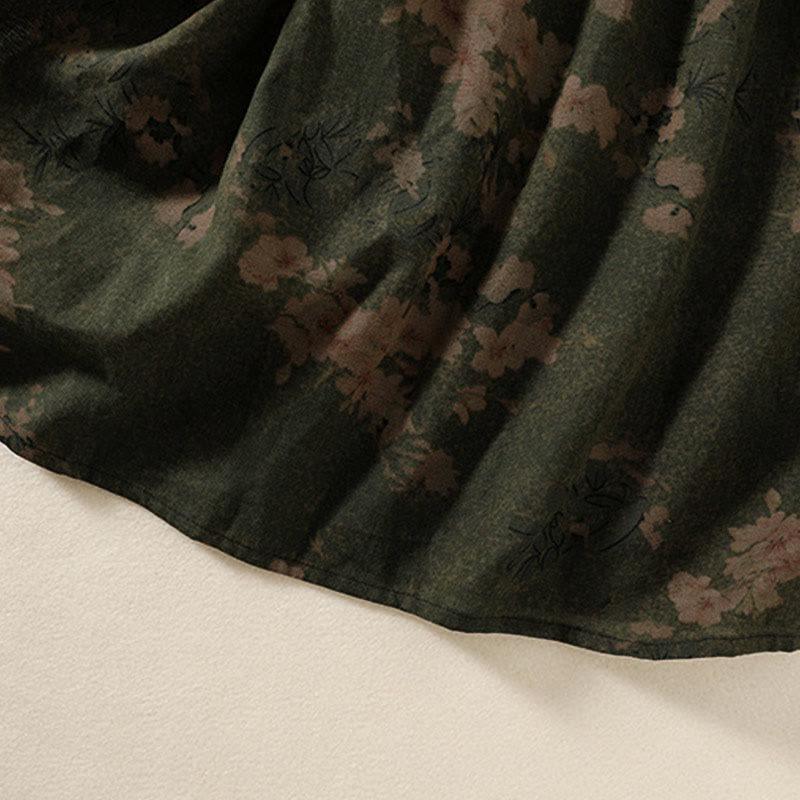 Buddha Stones Casual Flower Printed Pattern Buttons Design Long Sleeve Midi Dress With Pockets - image 6