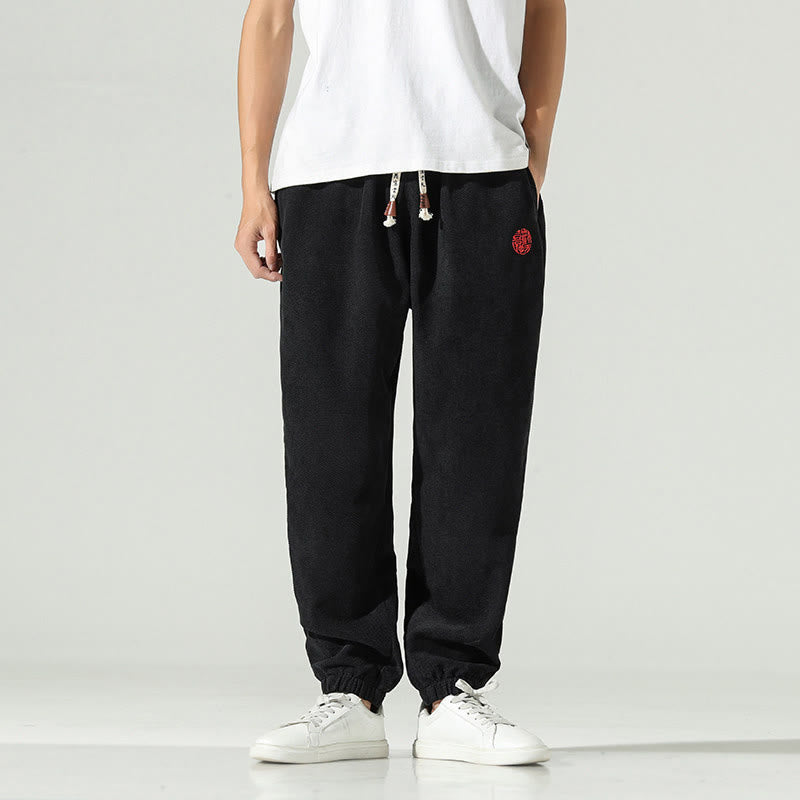 Buddha Stones Fall Plain Corduroy Embroidery Design Men's Harem Pants With Pockets - Black - US/UK/AU46，EU56 (5XL) - image 7