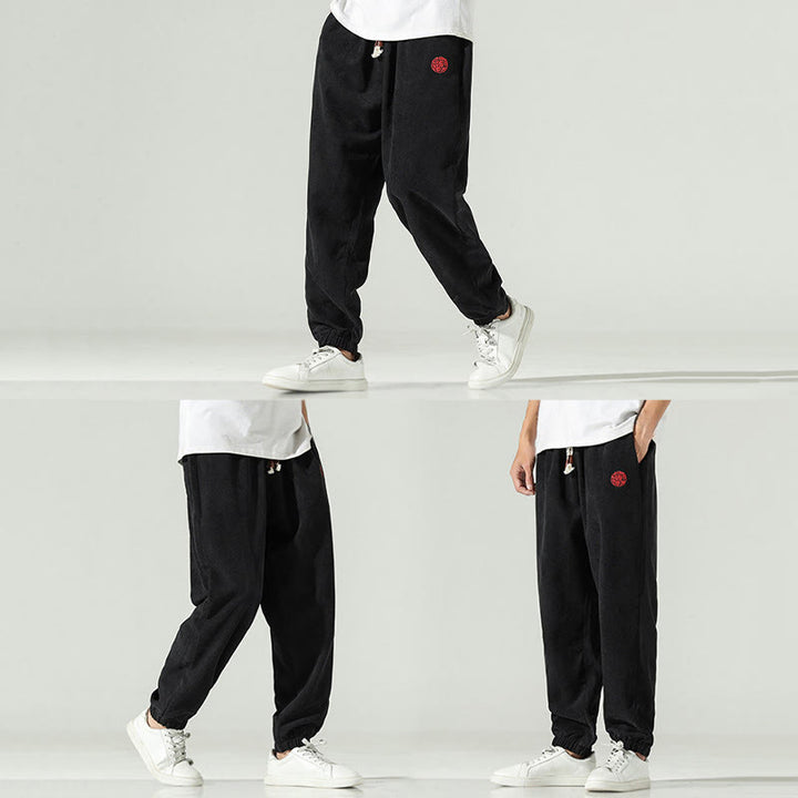 Buddha Stones Fall Plain Corduroy Embroidery Design Men's Harem Pants With Pockets - image 16