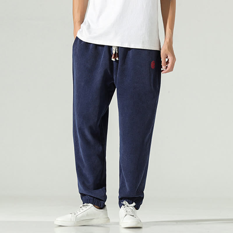 Buddha Stones Fall Plain Corduroy Embroidery Design Men's Harem Pants With Pockets - image 2