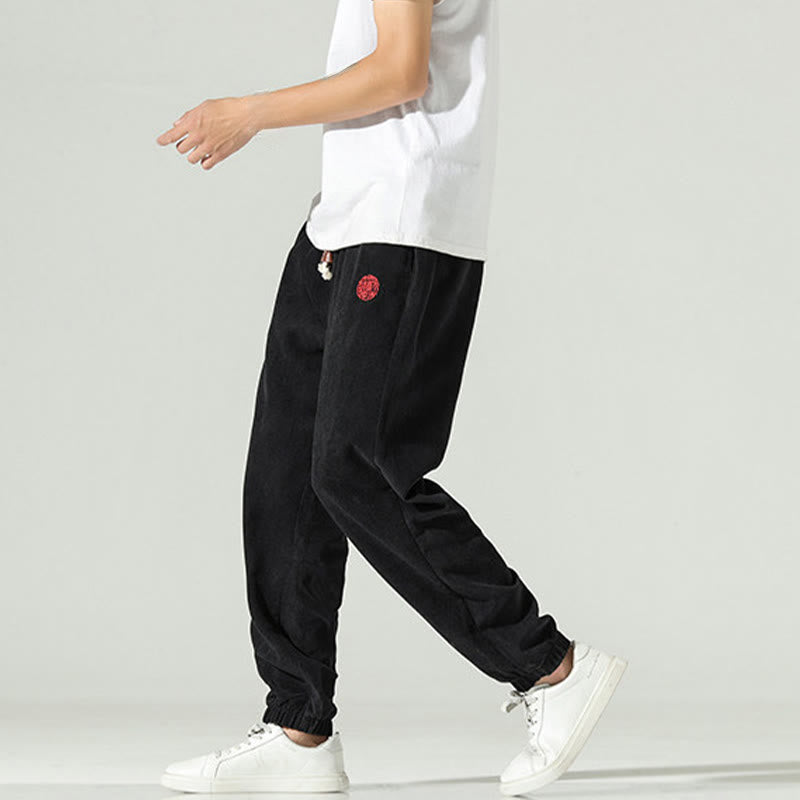 Buddha Stones Fall Plain Corduroy Embroidery Design Men's Harem Pants With Pockets - image 10