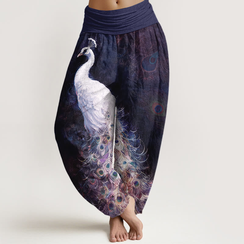 Buddha Stones Pure Cotton Gorgeous Peacock Pattern Women's Elastic Waist Harem Pants - Indigo - US16，UK/AU20，EU48 (3XL) - image 8