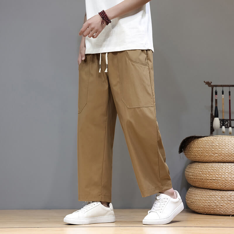 Buddha Stones Summer Solid Color Drawstring Straight Leg 7-8 Length Men's Pants With Pockets - Peru - US/UK/AU46，EU56 (5XL) - image 24